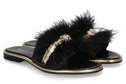 Damen Paola Fiorenza Pantolette COBRA PITONE- piume nero snake