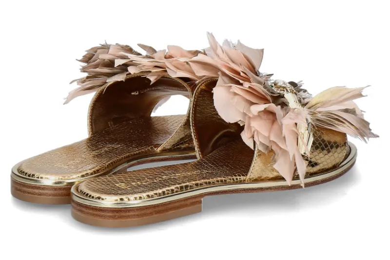 Damen Paola Fiorenza Pantolette COBRA LAMINATO snake gold piume