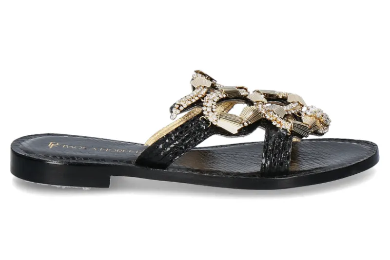 Damen Paola Fiorenza Pantolette PELLE STAMPO COBRA nero snake gold