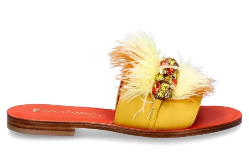 Damen Paola Fiorenza Pantolette PIUMA ARANCIO GIALLA- pelle gialla gold