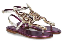 Damen Paola Fiorenza Sandale PITONE ORO VIOLA