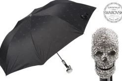 Damen Pasotti Regenschirm OXFORD TOTENKOPF SWAROVSKI SILBER