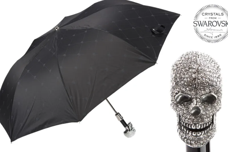 Damen Pasotti Regenschirm OXFORD TOTENKOPF SWAROVSKI SILBER