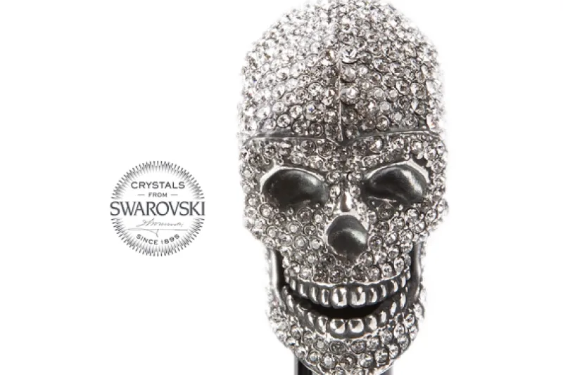 Damen Pasotti Regenschirm OXFORD TOTENKOPF SWAROVSKI SILBER