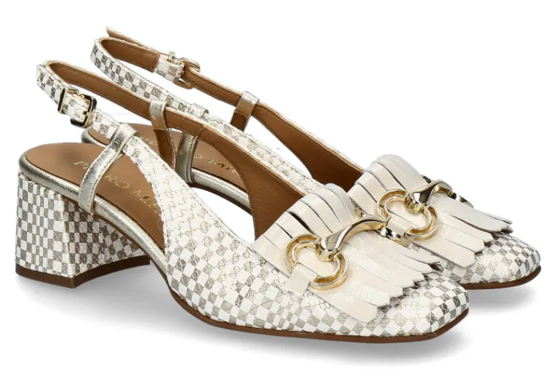 Damen Pedro Miralles Slingpumps PYTON SQUARE- blanco/platino