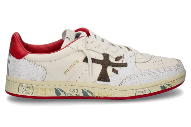 Herren Premiata Herren- Sneaker BSKT CLAY 6777- off white/red