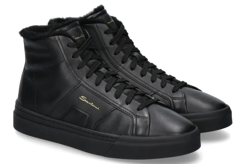 Herren Santoni Herren-Sneaker gefüttert DOUBLE BUCKLE NERO- schwarz