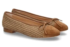 Damen Unützer Ballerina Raffia Velour leichtes beige