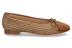 Damen Unützer Ballerina Raffia Velour leichtes beige