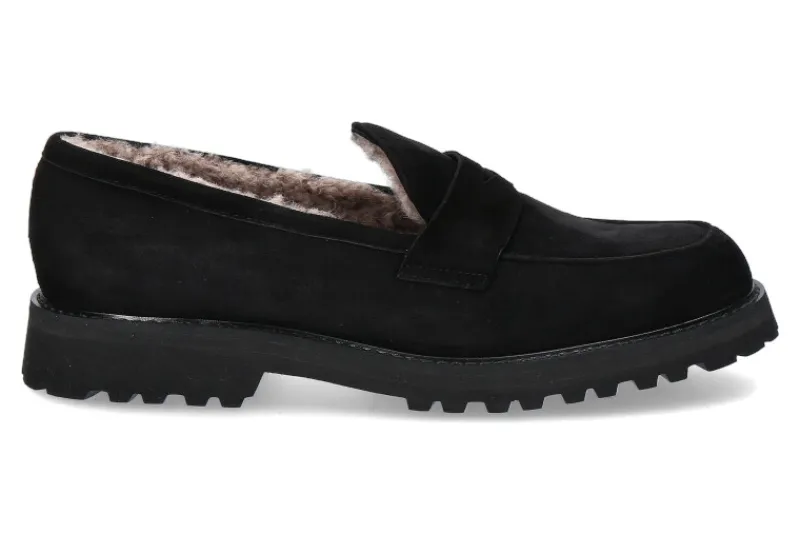 Damen Unützer Slipper gefüttert CAMOSCIO NERO AGNELLO NUTRIA