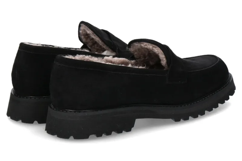 Damen Unützer Slipper gefüttert CAMOSCIO NERO AGNELLO NUTRIA
