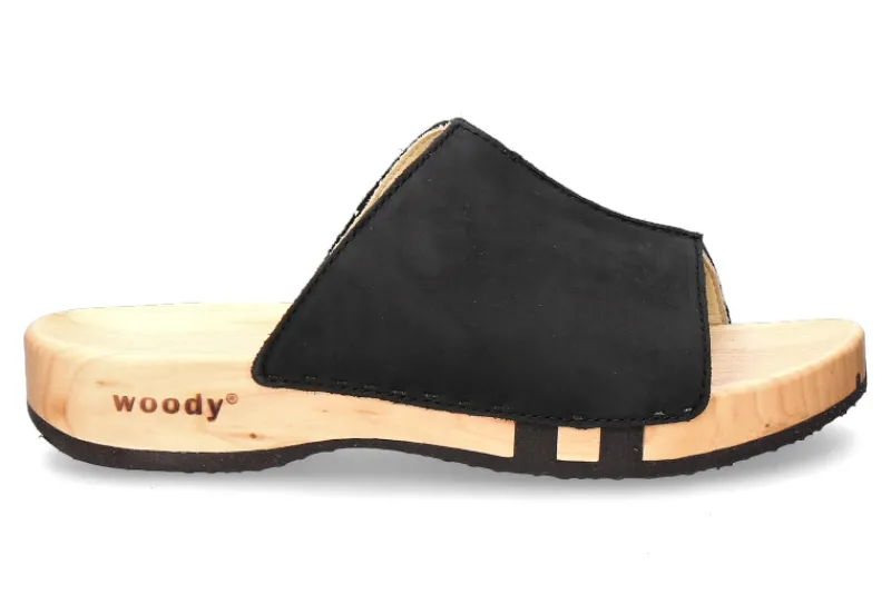 Damen woody Holzpantolette ANJA NAPPA NERO