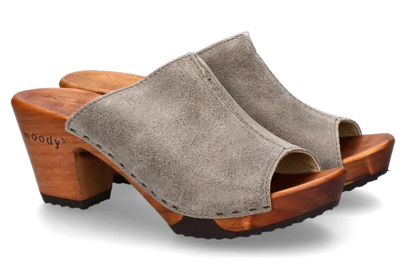Damen woody Holzpantolette ELLY VELOUR SAND